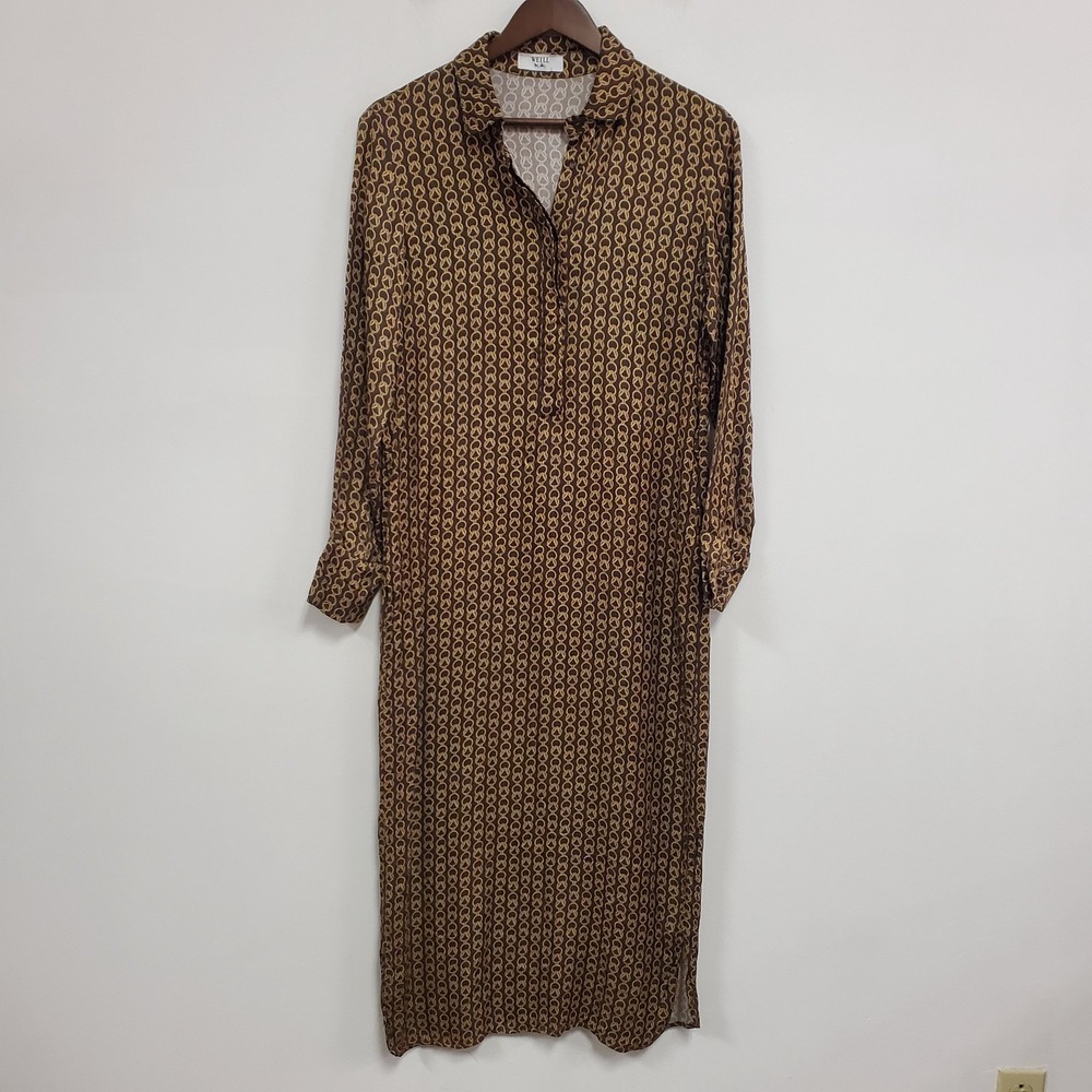 Vintage Weill Womens Long Sleeve Equestrian Chain Print Dress Size 38 US S Brown